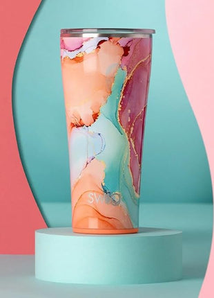 Swig Life 32oz Insulated Tumbler, Travel Coffee Tumbler with Lid, Cup Holder Friendly Travel Coffee Mug, Stainless Steel with Lid (Dreamsicle)