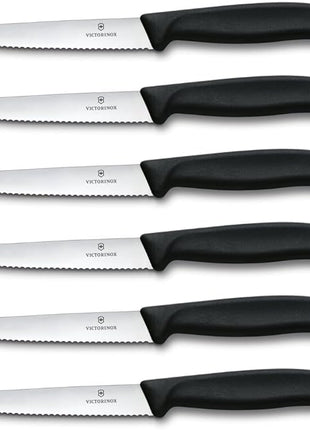 Victorinox 6.7233.6 Swiss Classic Steak Knife Set Ideal for Slicing a Wide Variety of Steak Cuts Serrated Blade in Black, Set of 6