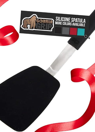 GORILLA GRIP Patented BPA-Free Non-Scratch Spatula, Heat Resistant Silicone Head for Nonstick Cooking Pans, Soft Rubber Handle, Kitchen Spatulas for Flipping, Holiday Prep Essentials, 11.6 in, Black