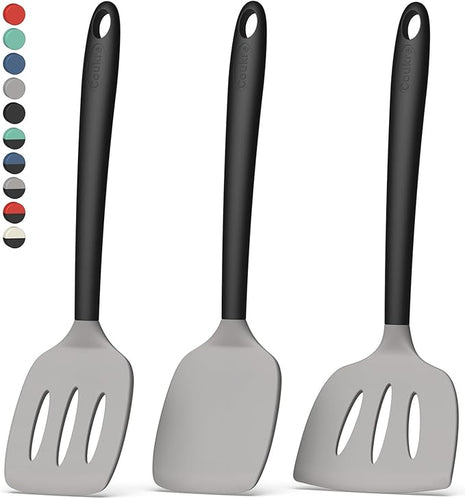 Coukre 3 Pack Silicone Spatula Set, High Heat Resistant, BPA-Free, Fish Spatula, Solid & Slotted Turner for Non-Stick Pans, Flipping Eggs, Pancakes, Fish, Burgers (3, GrayBlack)