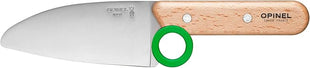 OPINEL Le Petit Chef Complete 3 Piece Kitchen Set, Chef Knife with Rounded Tip, Fingers Guard, Peeler, For Children and Teaching Food Prep and Kitchen Safety, Made in France (GREEN)