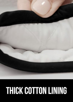 GORILLA GRIP BPA-Free Soft Silicone Oven Mitts, Heat Resistant and Waterproof Cooking Gloves, Thick Cotton Lining, Flexible Gripping, Kitchen Potholders Set, Holiday Baking Essentials, 12.5x8.3, Black