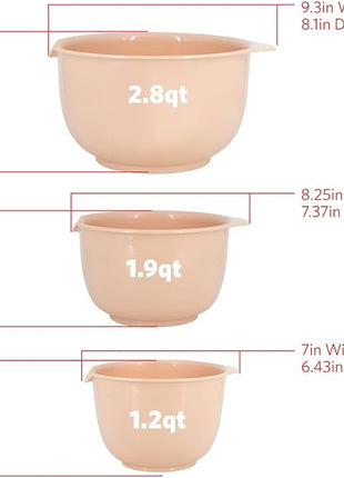 GLAD Mixing Bowls with Pour Spout| Nesting Design Saves Space | Non-Slip, BPA Free, Dishwasher Safe Plastic | Kitchen Cooking and Baking Supplies, Blush, 3 piece set