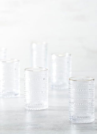 Fortessa Jupiter Beaded Hobnail Glass, 13 Ounce Iced Beverage (Set of 6), Gold Rim Clear