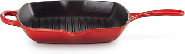 Le Creuset Enameled Cast Iron Signature Square Skillet Grill, 10.25", Cerise