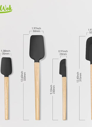 Black Silicone Spatula Set, Food Grade Rubber Spatula-4 Piece Nonstick Rubber Spatulas, Spoonula, Jar Scraper for Cooking, Baking, Mixing, Frosting