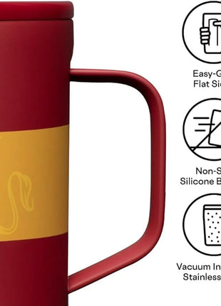 Corkcicle Harry Potter Coffee Mug - Stainless Steel Insulated Cup With Lid For Tea & Coffee - Non-Slip Silicone Base - Durable Travel Mug - Dishwasher Safe - BPA Free - Easy Grip - 16 oz - Gryffindor