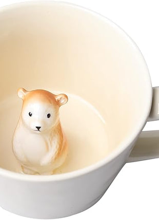DIHOclub Bear Ceramic Cup Hidden 3D Animal Inside Mug,Cute Cartoon Handmade Figurine Mugs,Holiday and Birthday Gift for Coffee Milk Tea Lovers,12 OZ(Cream Color)