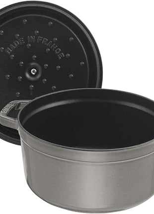 Staub Cast Iron 13.25-qt Round Cocotte - Graphite Grey, Made in France