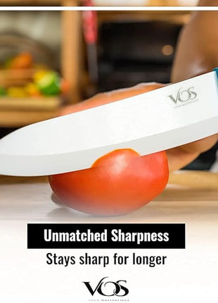 Vos Ceramic Knife Set with Peeler, Ceramic Knives Set For Kitchen, Ultra Sharp Kitchen Knife Set with Covers, 3" 4" 6" Paring, Utility & Chef Knife, Lightweight, Dishwasher safe (Multi-Color Handle)