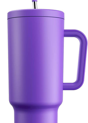 Meoky 40 oz Tumbler with Handle and Straw: Stainless Steel Insulated Tumbler with Lid and Straw - 100% Leak Proof Tumbler for Car Cup Holders - Travelers Commuters Workers, Purple