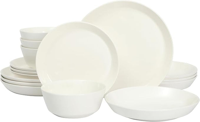 Gibson Home Summer Shades 16 Piece Plates and Bowls Dishes Service for 4 Porcelain Dinnerware Set - White