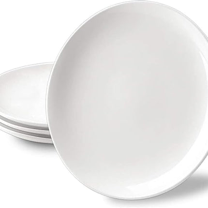 DELLING 10 inch White Dinner Plates Set, Porcelain Dessert/Salad Plate, Serving Dishes, Dinnerware Sets, Scratch Resistant, Lead-Free, Microwave, Oven, and Dishwasher Safe - Set of 4