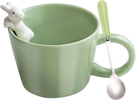 BigNoseDeer Cute Easter Bunny Mugs with 3D Rabbit Inside Kawaii Ceramic Rabbit Coffee Mug with Spoon Cute Gifts Easter Gifts Gag Gifts for Women White Elephant Gifts for Adults 12oz (Green)