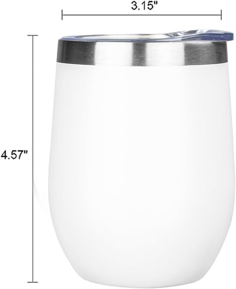 MEZMUT 12 Oz Insulated Wine Tumbler with Lid Double Wall Vacuum Stainless Steel Wine Glass Coffee Mug Insulated Tumbler Cup for Champaign, Cocktail, Beer (White, 6 Pack)