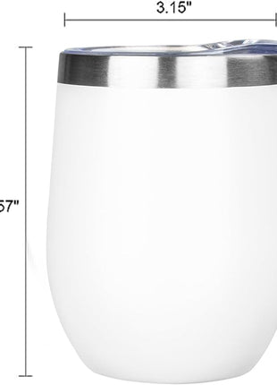 MEZMUT 12 Oz Insulated Wine Tumbler with Lid Double Wall Vacuum Stainless Steel Wine Glass Coffee Mug Insulated Tumbler Cup for Champaign, Cocktail, Beer (White, 1 Pack)