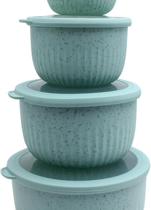 COOK WITH COLOR Prep Bowls with Lids- Wide and Deep Nesting Plastic Small Mixing Bowl Set with Lids, 8 Piece Set - Deep Bowls, Speckled Mint