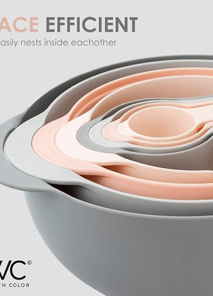 COOK WITH COLOR Nesting Bowls with Measuring Cups Colander and Sifter Set - Includes Mixing Bowls, Colander, Sifter and Measuring Cups, Pink, 8 Pc Bowl