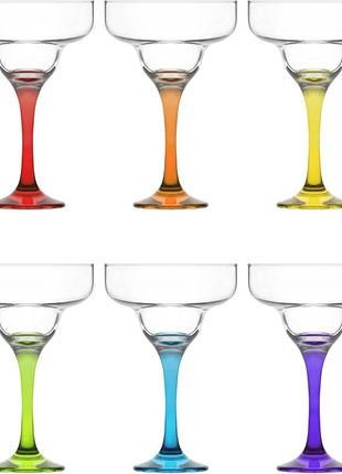 LAV Lead-Free Glass - Colorful Margarita Glasses Set of 6-10.25 oz - Assorted Colors Drinkware, Frozen Daiquiri, Paloma, Cocktails, Cosmopolitan, Dessert, Drinks, Mocktails - Housewarming Gifts