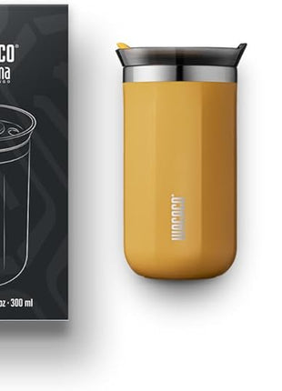 WACACO Octaroma Lungo Vacuum Insulated Coffee Mug, Double-wall Stainless Steel Travel Tumbler With Drinking Lid, 10 fl oz(300ml)， Amber Yellow