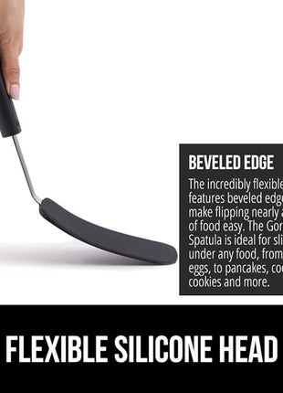 GORILLA GRIP Patented BPA-Free Non-Scratch Spatula, Heat Resistant Silicone Head for Nonstick Cooking Pans, Soft Rubber Handle, Kitchen Spatulas for Flipping, Holiday Prep Essentials, 11.6 in, Black