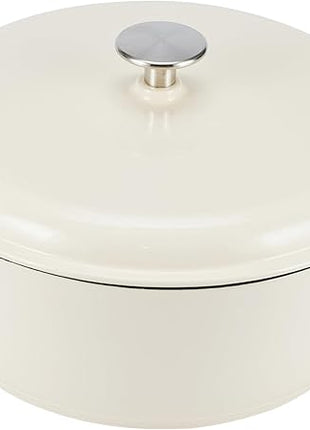 Amazon Basics Cast Iron Dutch Oven Pot with Lid, Enameled, Round, Dual Handles, Heavy-Duty, Small, 4.3-Quart, White