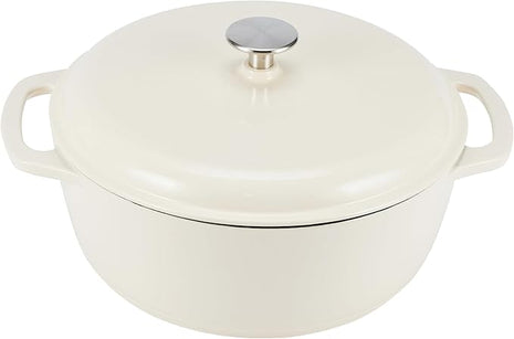 Amazon Basics Cast Iron Dutch Oven Pot with Lid, Enameled, Round, Dual Handles, Heavy-Duty, Large, 7.3-Quart, White
