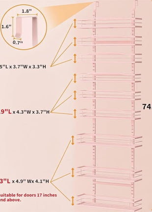 Moforoco Pink 9-Tier Over The Door Pantry Organizer, Pantry Organization and Storage, Black Hanging Basket Wall Spice Rack Seasoning Shelves
