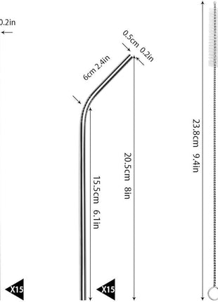Tomorotec Reusable Straws 30 Pack, Stainless Steel Drinking Straws, Metal Straw Bulks for Smoothies Tumblers Cocktail MilkShake,Set of 15 Straight and 15 Bent with 2 Cleaning Brushes, Silver