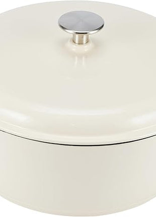 Amazon Basics Cast Iron Dutch Oven Pot with Lid, Enameled, Round, Dual Handles, Heavy-Duty, Medium, 6-Quart, White