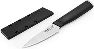KitchenAid Classic Paring Knife with Endcap and Custom-Fit Blade Cover, 3.5-inch, Sharp Kitchen Knife, High-Carbon Japanese Stainless Steel Blade, Black