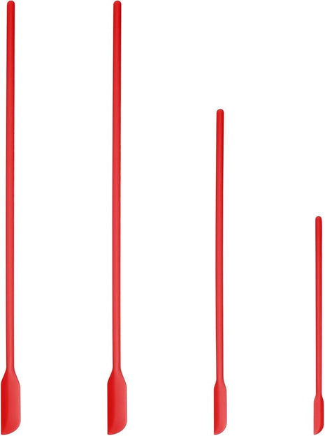 4pcs Mini Silicone Spatula Set, 3 Size Makeup Spatula Small Rubber Spatula for Thin Jar Skinny Openings Bottles, Tiny Scraper for Kitchen and Cosmetic, Multipurpose Scraping Mixing Tools (Red)