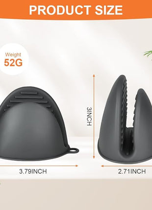 AUAUY 1 Pair Mini Silicone Oven Mitts, Heat Resistant Pot Holders Mitts, Cute Oven Pinch Grip Gloves, Small Potholders for Kitchen, Air Fryer Mitts Pair for Cooking, Baking and Grilling (Grey)