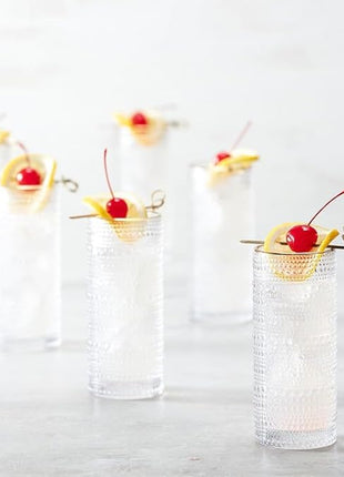 Fortessa Jupiter Beaded Hobnail Glass, 11 Ounce Collins/High Ball (Set of 6), Gold Rim Clear