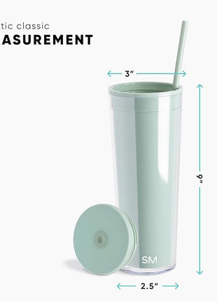 Simple Modern Plastic Tumbler with Lid and Straw | Reusable BPA Free Iced Coffee Cups Double Wall Smoothie Cup | Gifts for Women Men Him Her | Classic Collection | 24oz | Sea Glass Sage