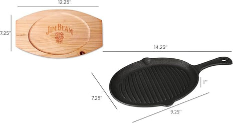 Jim Beam JB0159, Heavy Duty Construction, Pre Seasoned Cast Iron Skillet with Wooden Base and Mitt, Black,Small