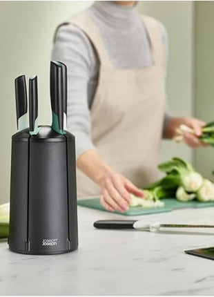 Joseph Joseph Elevate Knives 5-piece Carousel Set, Japanese Stainless Steel Knife Block - Editions - Sage Green and Black