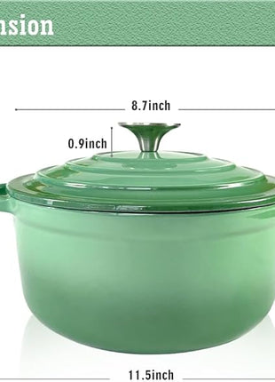 Dutch Oven,Cast Iron Dutch Ovens,Dutch Oven Pot with Lid,3 QT Enamel Dutch Pot,Dutch Ovens with Dual Handles,Cast Iron Pot for Braiser,Cooking,Gifts for Family,Green
