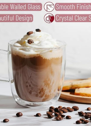 BTaT- Espresso Cups, Espresso Coffee Cups, Set of 4 (5 oz, 150 ml), Glass Coffee Mugs, Double Wall Glass Cups, Cappuccino Cups, Latte Cups, Latte Mug, Clear Coffee Cup, Espresso Glass, Glass Tea Cups