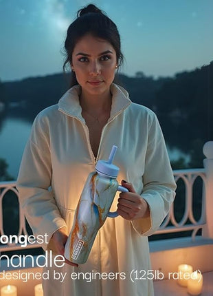 Coldest Tumbler with Handle and Straw - 100% Spill Proof Tumbler with Straw (3 Lids) - Stainless Steel Insulated Leakproof Tumblers for Women & Men - Cup Holder Friendly - 46 oz (SunTan Nova)