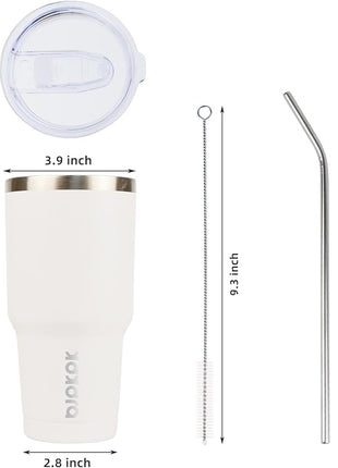 BJPKPK 30oz White Stainless Steel Tumbler With Lid And Straw Reusable Insulated Coffee Travel Thermal Tumblers Cup