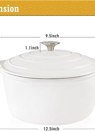 Dutch Oven,Cast Iron Dutch Ovens,Dutch Oven Pot with Lid,4.5 QT Enamel Dutch Pot,Dutch Ovens with Dual Handles,Cast Iron Pot for Braiser,Cooking,Gifts for Family,White