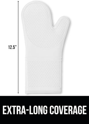 GORILLA GRIP BPA-Free Soft Silicone Oven Mitts, Heat Resistant and Waterproof Cooking Gloves, Thick Cotton Lining, Flexible Gripping for Baking Grilling, Kitchen Potholders Set of 2, 12.5x8.3, White
