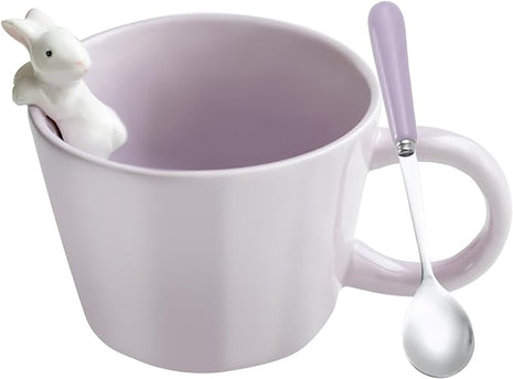 BigNoseDeer Cute Easter Bunny Mugs with 3D Rabbit Inside Ceramic Bunny Coffee Mug with Spoon Cute Gifts Easter Gifts for Women Kids 12oz (Purple)