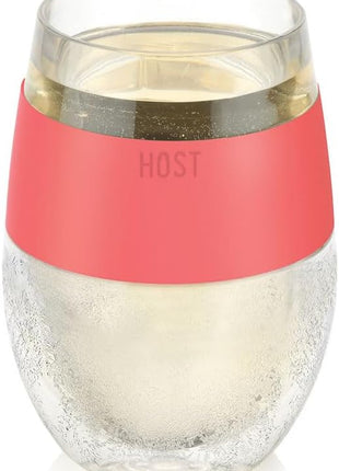 HOST Wine Freeze Cooling Cup, Plastic Double Wall Insulated Freezable Drink Chilling Tumbler with Freezing Gel | Wine Glasses for Red and White Wine, Set of 1, 8.5 oz, Coral