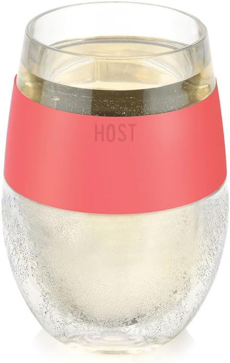HOST Wine Freeze Cooling Cup, Plastic Double Wall Insulated Freezable Drink Chilling Tumbler with Freezing Gel | Wine Glasses for Red and White Wine, Set of 1, 8.5 oz, Coral