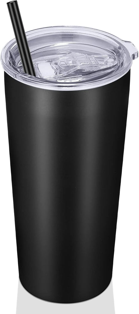 VEGOND 20oz Tumbler Bulk with Lid and Straw 1 Pack, Stainless Steel Vacuum Insulated Tumbler, Double Wall Coffee Cup Travel Mug, Black