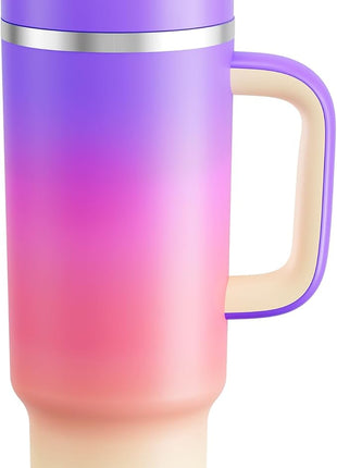 40 oz Tumbler with Handle and Straw: Stainless Steel Insulated Tumbler Keeps Cold for 24 Hours, Leakproof Travel Cup Fits in Cup Holder and BPA-Free, Peach Dream