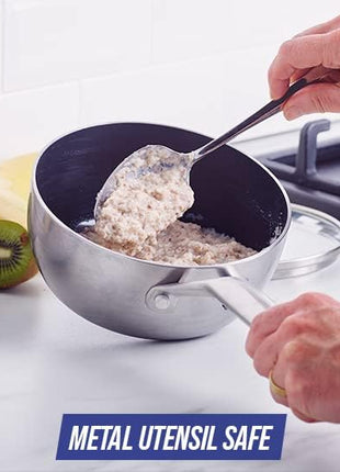 Blue Diamond 11 Piece Cookware Set, Stainless Steel Tri-Ply, Induction Compatible, Diamond Infused Ceramic Nonstick, PFOA and PFAS Free, Dishwasher Safe, Metal Utensil Safe, Scratch Resistant, Silver