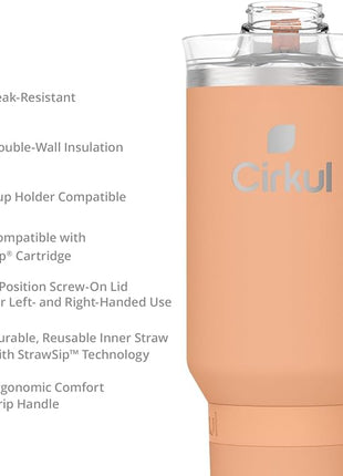 Cirkul 40oz. Apricot Stainless Steel Tumbler with Handle, All-Day StrawSip™, Double-Wall Insulated